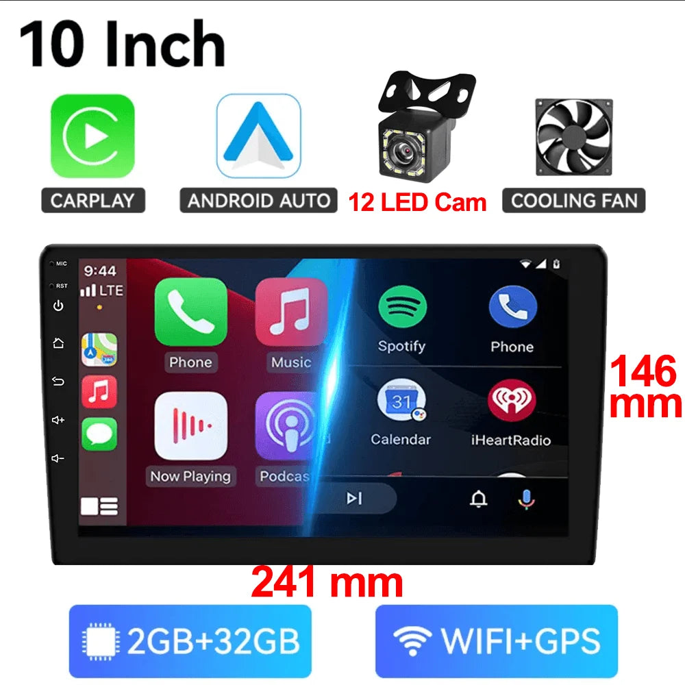 7/9/10-Inch Android 13 Car Radio - Wireless CarPlay, Bluetooth, 64GB Multimedia Stereo