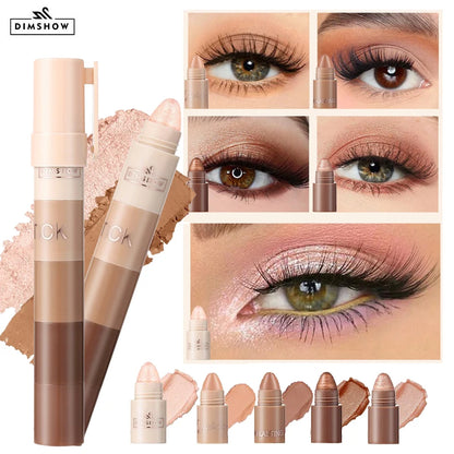 5-in-1 Eyeshadow Pencil Kit – Velvet Matte, Pigment, Shimmer & Highlight Makeup Combination in Pink & Brown Mini Eye Shadow Pen