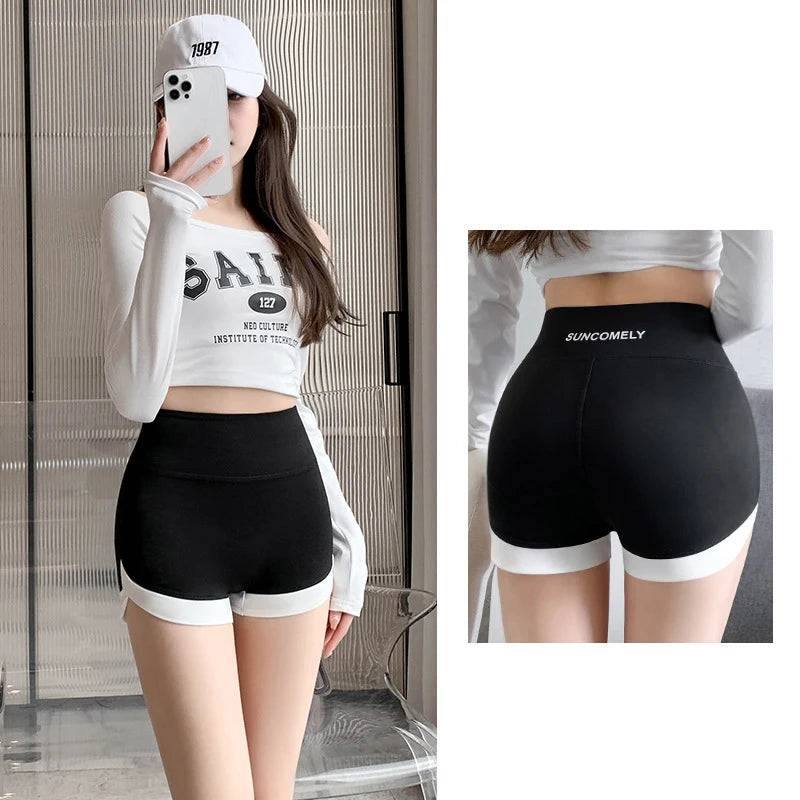 Women’s Summer High-Waist Shorts Leggings – Thin, Contrast, Barbie-Style, Shark Safety Pants, No-Line Fit