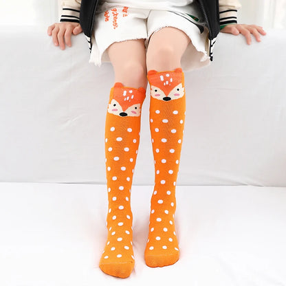Cute Cartoon Animal Knee-High Socks for Babies & Kids – Warm Cotton Ankle & Over-Knee Socks for Girls