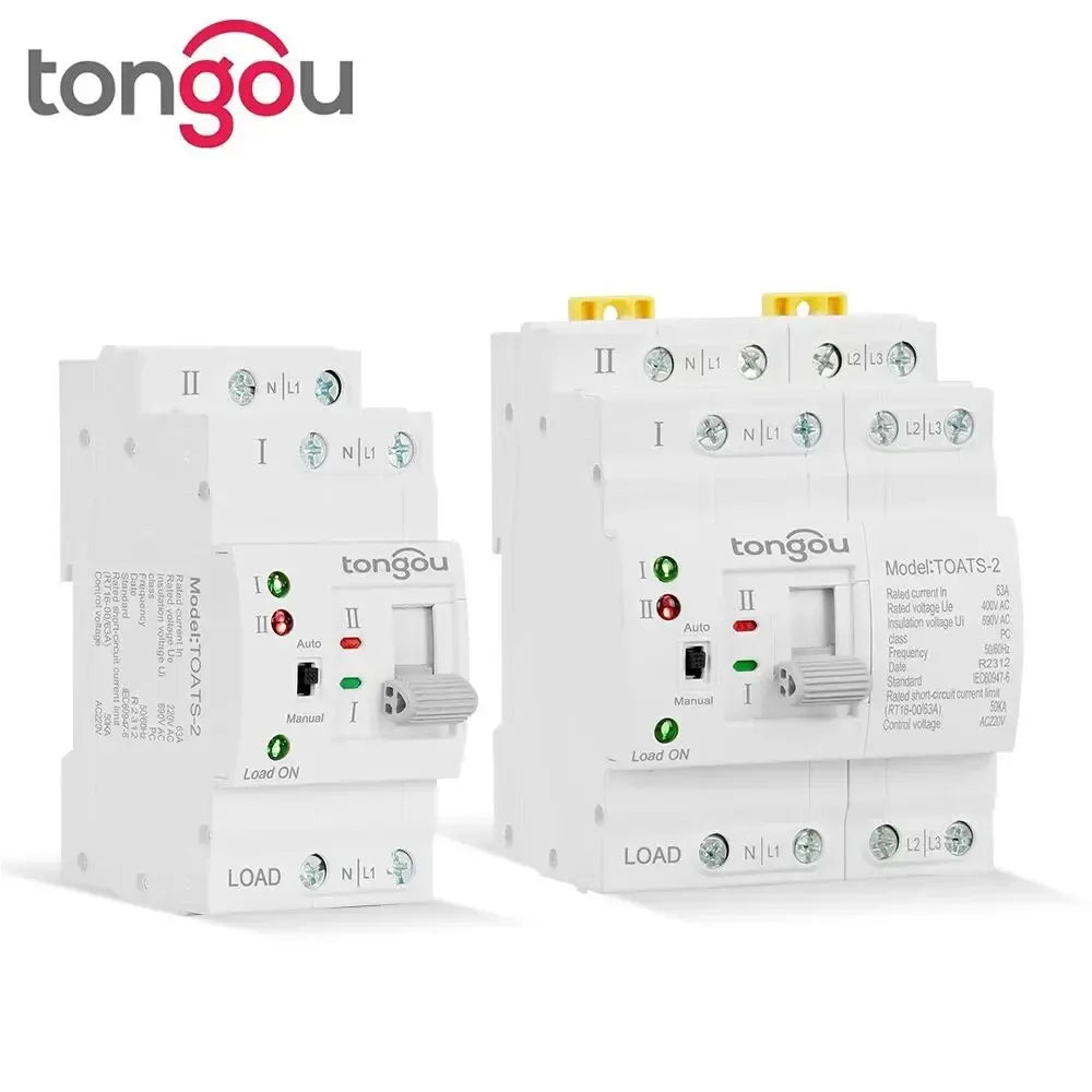 TONGOU Din Rail 2P 4P ATS Dual Power Automatic Transfer Switch – Electrical Selector for Uninterrupted Power, 110V/220V, 63A