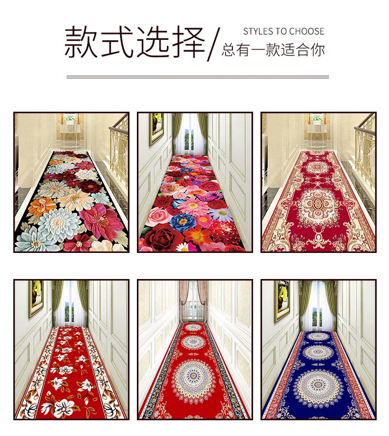 Luxury Classical Corridor Rug — Crystal Velvet Soundproof Washable Carpet for Villa & Hotel Hallway