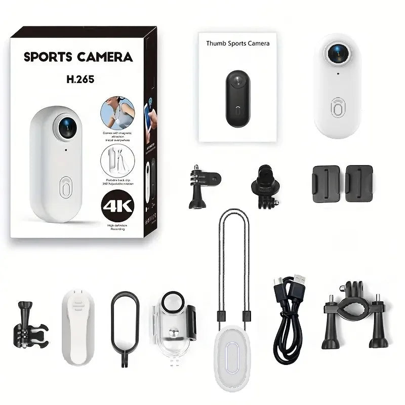 4K Thumb Action Camera — HD Sports Cam with Image Stabilization, Auto Exposure & Rechargeable 800mAh Battery