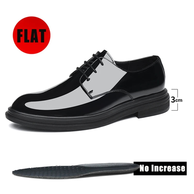 Men’s Patent Leather Derby Shoes - 6/8cm Height Increase Elevator Formal Business Dress Shoes