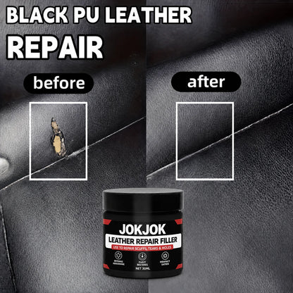 JOKJOK Leather Repair Filler 30ml - Black PU Vinyl Paste for Car Seats, Sofas, Shoes, Scratches, and Cracks