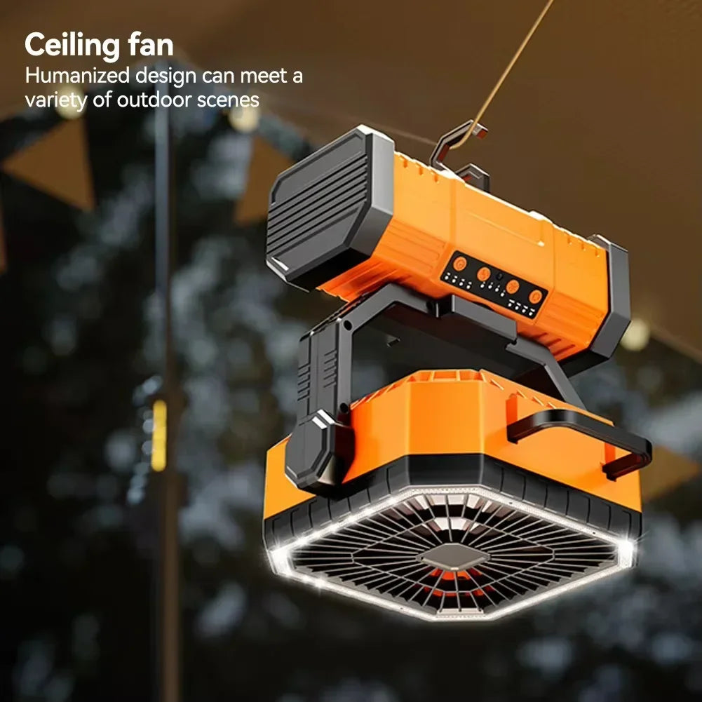 20000mAh Rechargeable Camping Fan - 360° Rotating Hanging Tent Fan with Hook for Outdoor, Fishing & Desk Use
