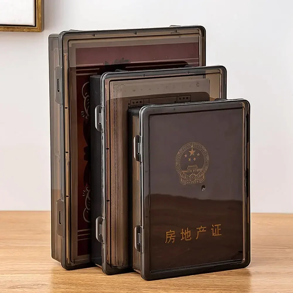 A4 Dustproof Document Organizer Box – Black Transparent File Storage Container for Certificates and Easy Organization