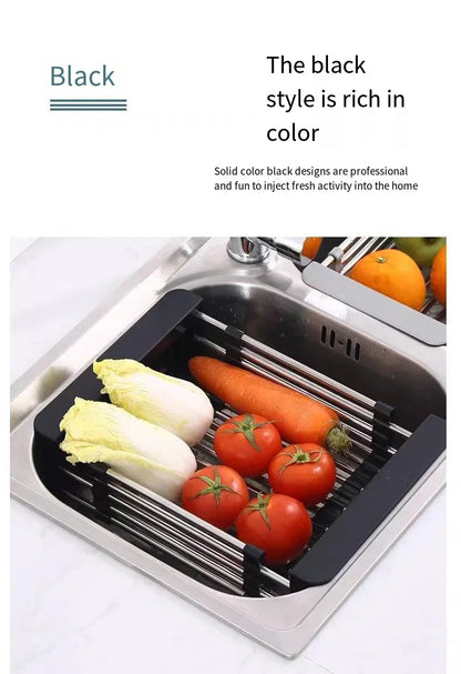 Folding Stainless Steel Kitchen Sink Drain Rack – Space-Saving Dish Drain Basket & Sink Organizer