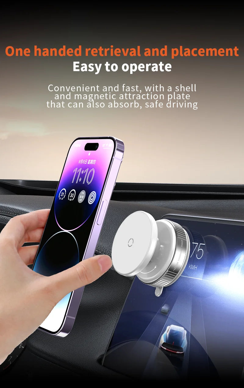 Magnetic Car Phone Mount – 360° Rotation, Vacuum Adsorption with Super Strong Suction for iPhone 12-16 Smartphones