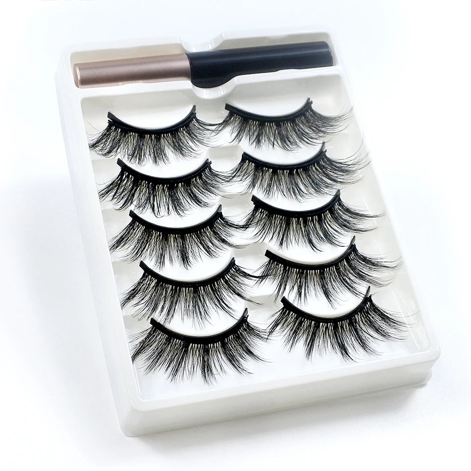 REDSIREN 5 Pairs Magnetic Eyelashes with Eyeliner – Reusable Thick Natural False Lashes