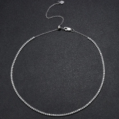 2mm Moissanite Tennis Necklace for Women – S925 Silver, 18K Gold Plated Adjustable Choker Wedding Jewelry