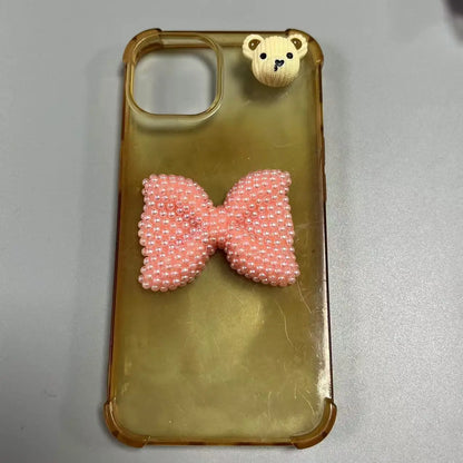 2Pcs Metal Full Diamond Bow Heart Mirror Handbag & Parfum Bottle Phone Case Decoration – Flat Back DIY Craft Accessories