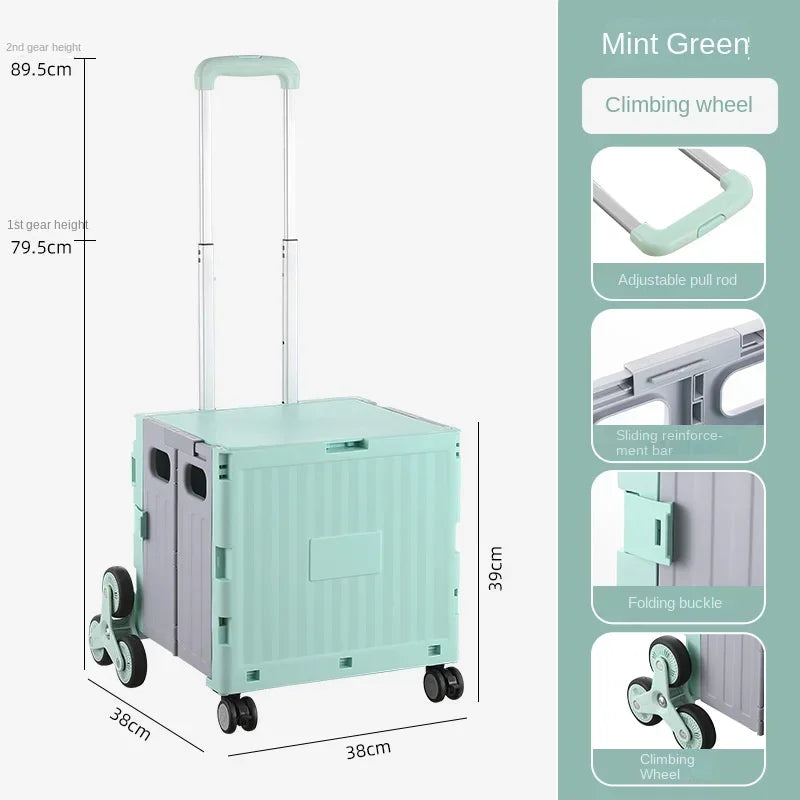 Portable Camping Trolley Storage Box - Folding Outdoor Organizer with Adjustable Handle for Picnics & Travel