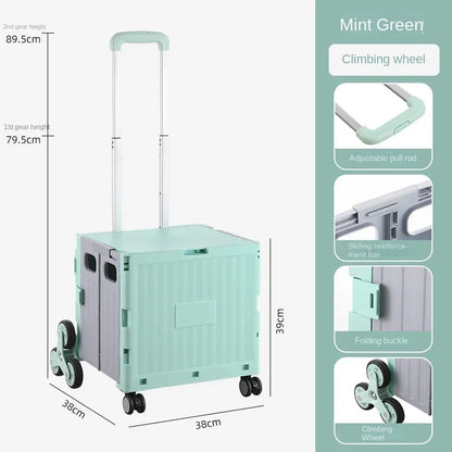 Portable Camping Trolley Storage Box - Folding Outdoor Organizer with Adjustable Handle for Picnics & Travel