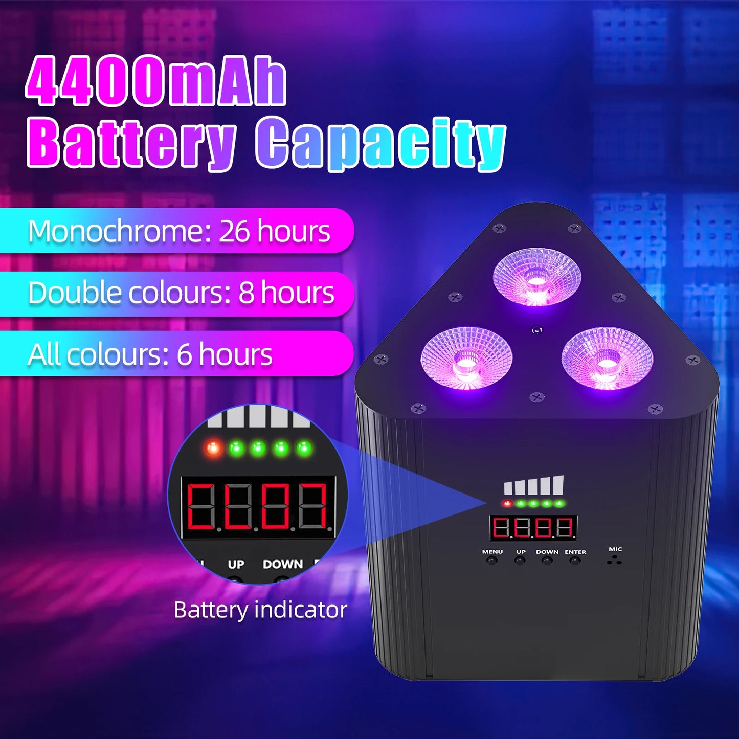 12W Triangle Battery LED Par Light - RGBW Wireless Uplight, DMX Stage Lighting for DJ, Disco, Wedding & Party