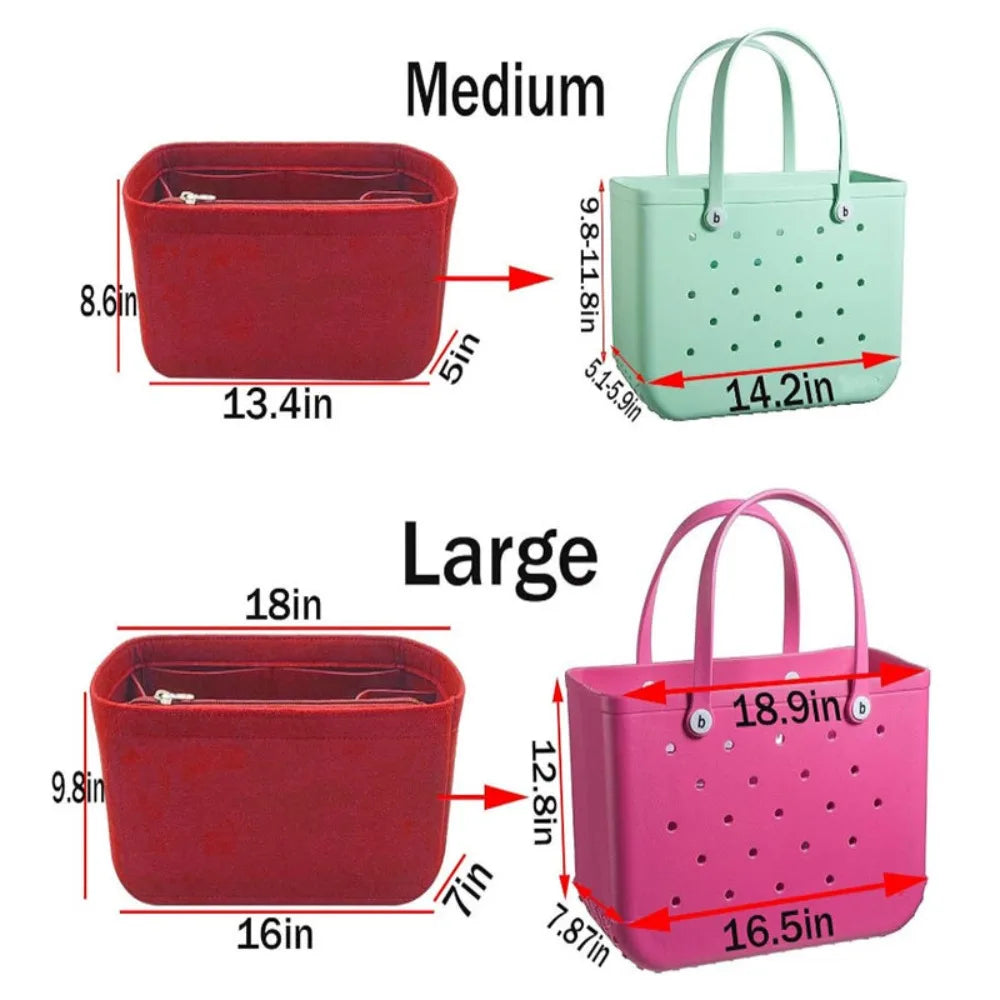 Felt Bag Organizer Insert for Bogg Bag – Large Multi-Pocket Inner Divider & Tote Shaper for Rubber Beach & Travel Bags