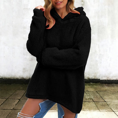 Women's Winter Fleece Hoodie - Warm Soft Fluffy Harajuku Streetwear Pullover