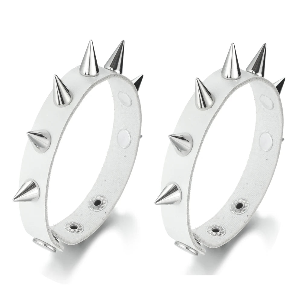 Spiked Black PU Leather Bracelet Set – Punk Rock Metal Wristband for Men, Goth Bangle Accessories