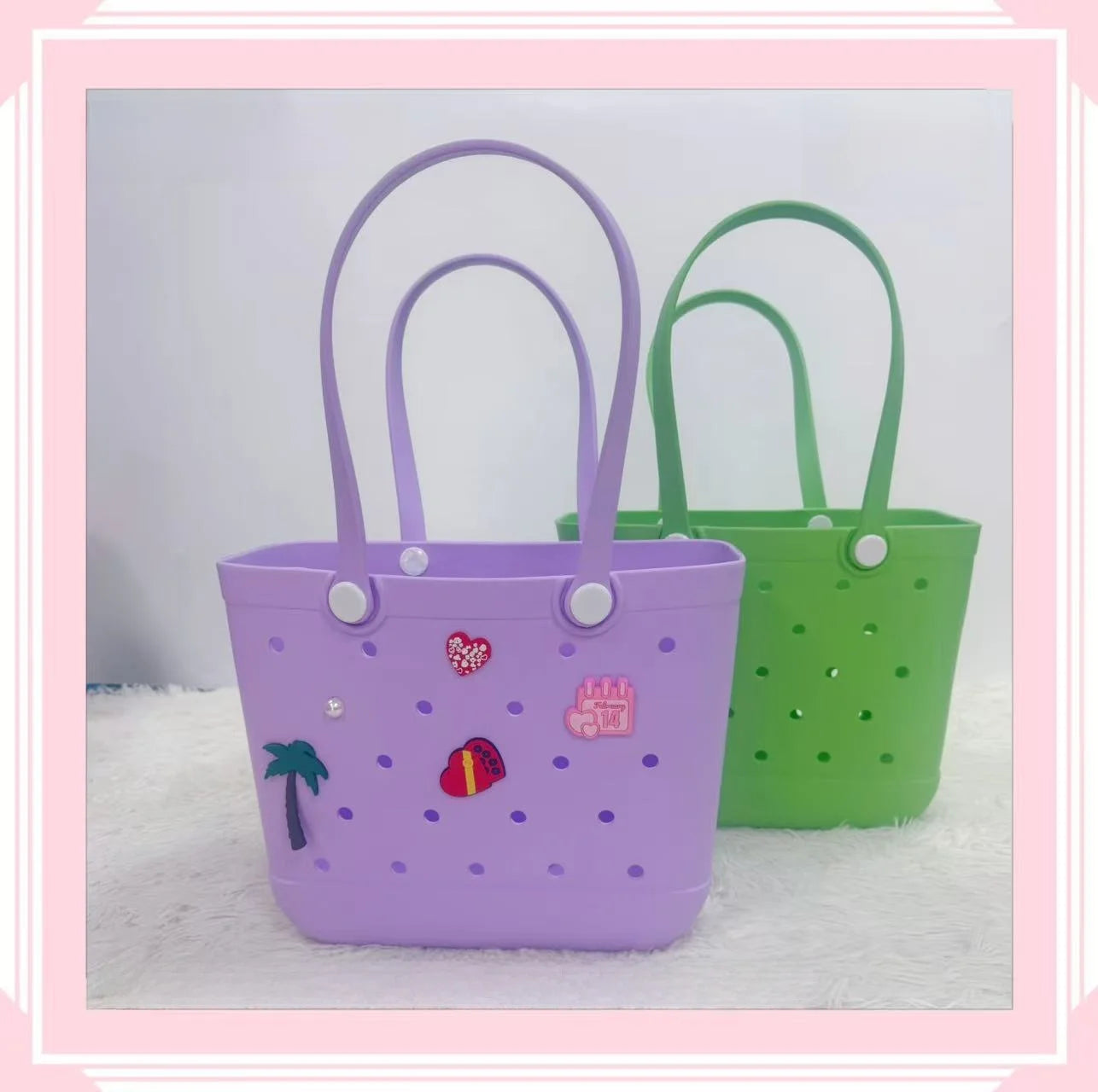 EVA Medium Oval Beach Bag – Waterproof Large Capacity Hollow Design Handbag, Fashion Sports Style Portable Open Mouth Tote