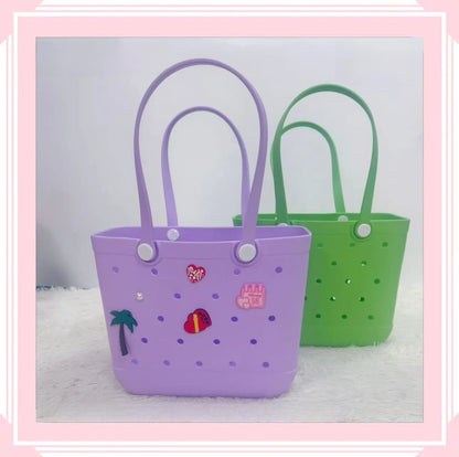 EVA Medium Oval Beach Bag – Waterproof Large Capacity Hollow Design Handbag, Fashion Sports Style Portable Open Mouth Tote