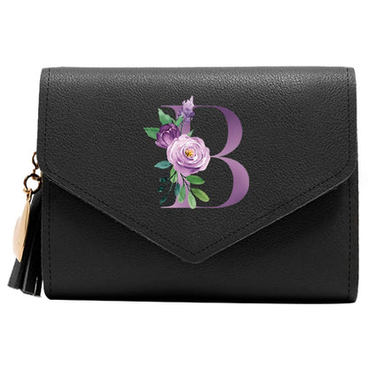 Women's RFID Leather Wallet - Compact Luxury Mini Purse With ID Window, Purple Letter Pattern & Card Holder Design