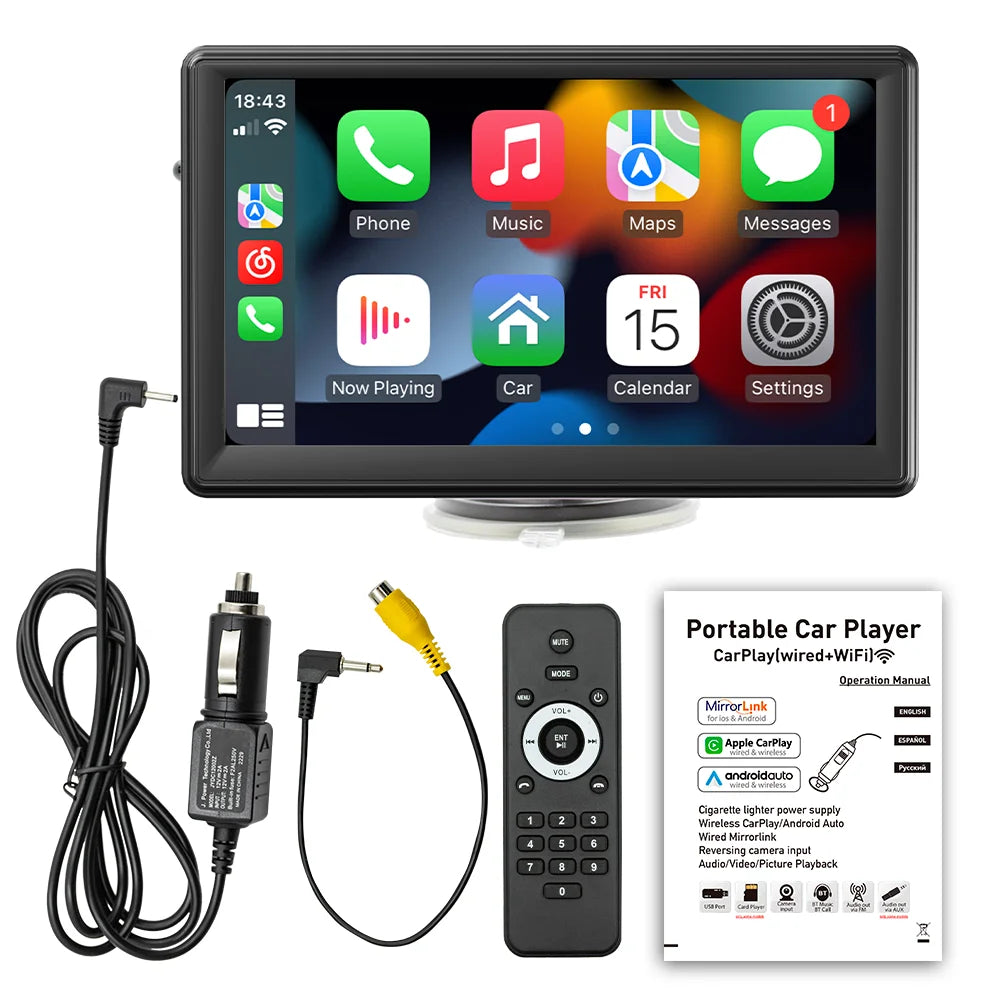 BQCC 7" HD IPS Car MP5 Player — Portable Stereo with Wireless CarPlay, Android Auto, BT, FM, USB & WiFi