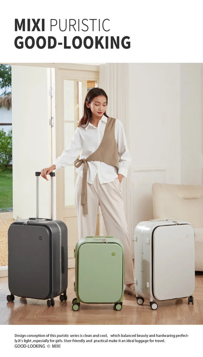Mixi PC Aluminum Frame Suitcase — Front-Opening Rolling Travel Luggage, 20", 24" & 26" Carry-On M9291