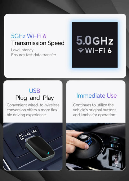 2025 2-in-1 Wireless CarPlay AI Box – Convert Wired CarPlay to Wireless with Android Auto, Plug and Play