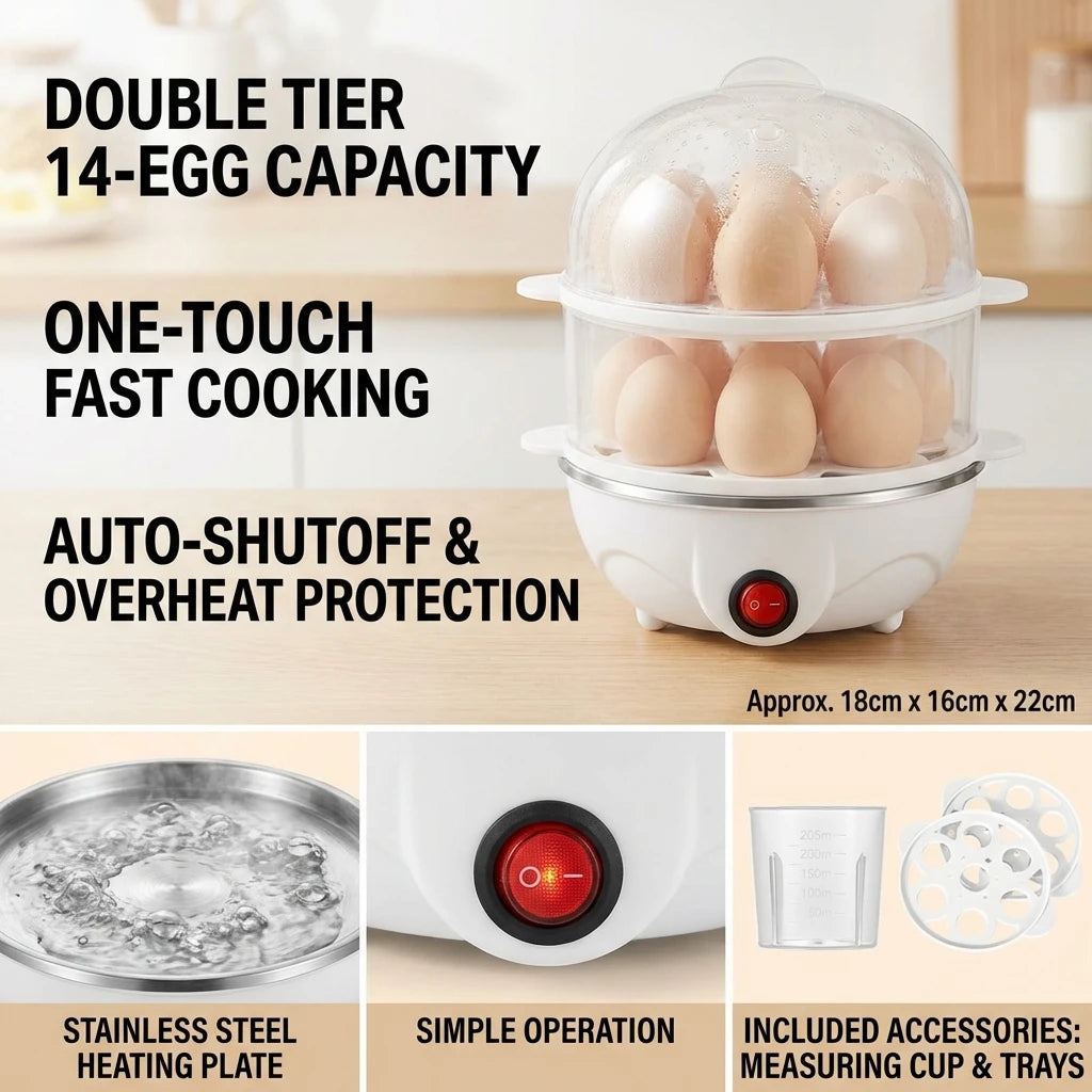 Double Layer Electric Egg Boiler – Mini Multifunctional Egg Steamer & Poacher for Breakfast Cooking