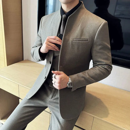 Korean Style Slim Fit Men's Wool Blazer Two-Piece Business Suit – Formal Elegant Set (M to 5XL)