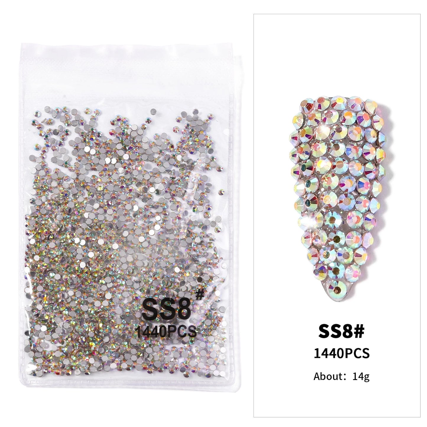 12-Grid 3D Glass AB Crystal Nail Art Rhinestones Kit – Flatback Round Beads with Tools for Nail Jewelry & Diamond Decoration