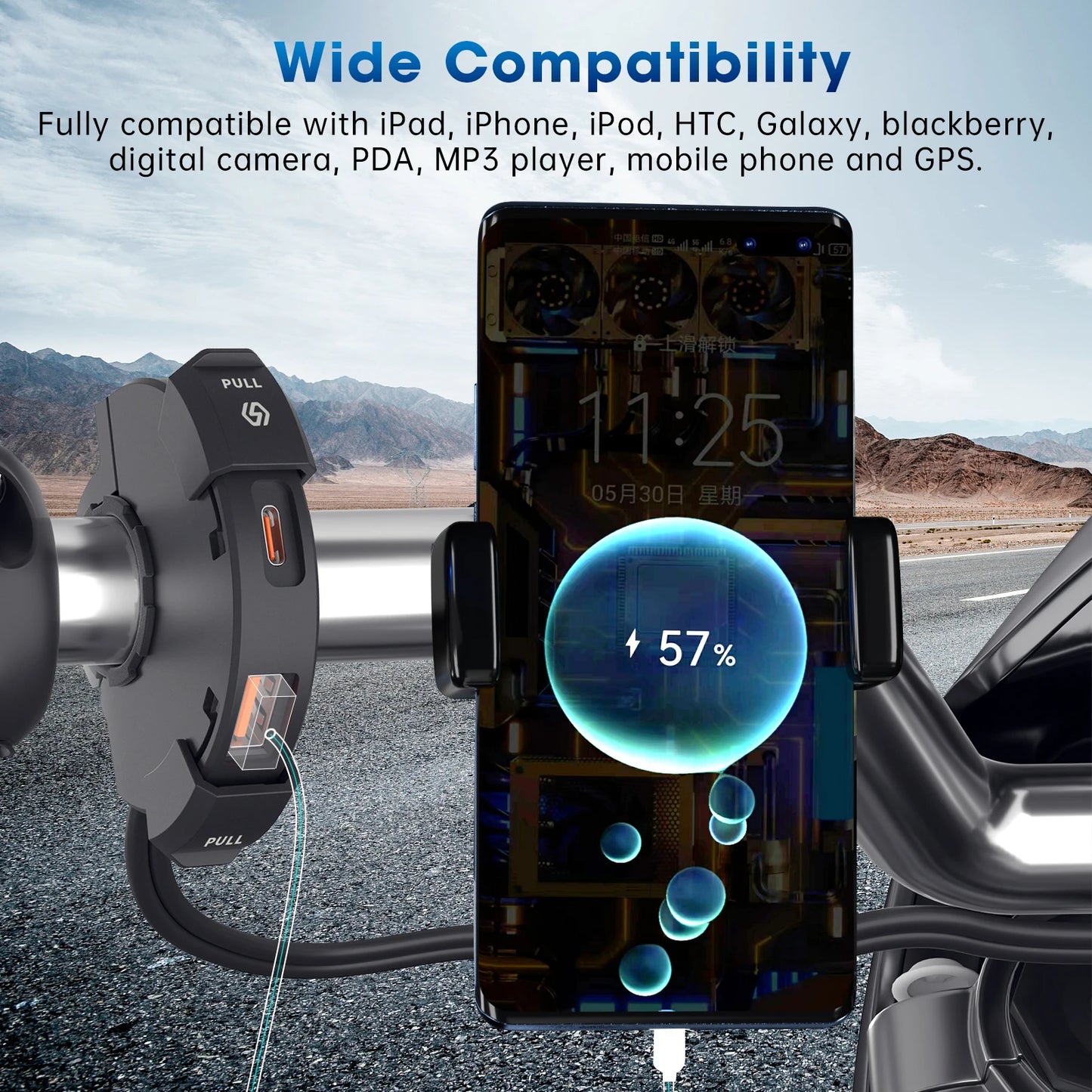 48W Quick Charge PD & QC3.0 Motorcycle USB Charger – Waterproof Handlebar Mount, 12V-24V Power Adapter