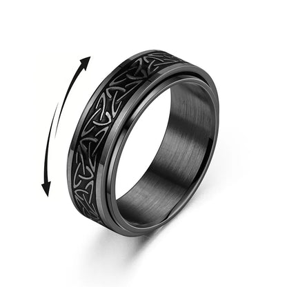 Viking Celtic Knot Rune Ring for Men - Rotating Stainless Steel Anti-Stress & Anxiety Relief Spinning Ring (Anillo Antiestres)