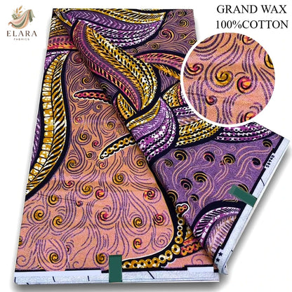 African Glitter Wax Print Fabric - 6 Yards Pink Gold Ankara Cotton Batik Material for Uniforms