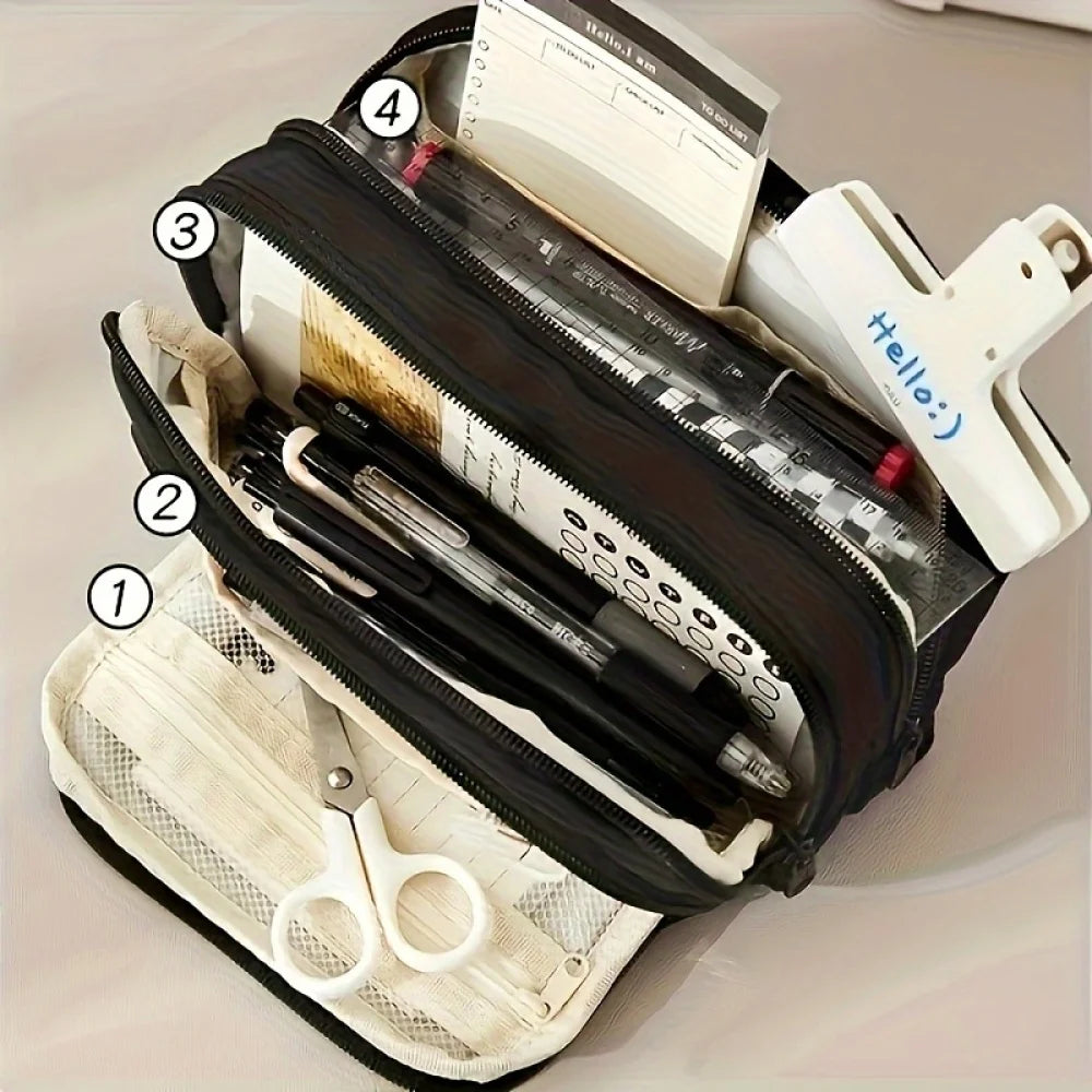 Large Capacity Pencil Case - Portable Handheld Pen Pouch and Cosmetic Storage Bag for School Office and Travel