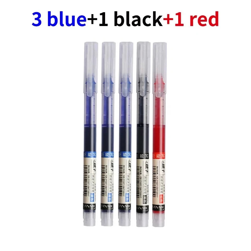 3–5Pcs Quick-Drying Gel Ink Pens 0.5mm – Large Capacity Smooth Writing Pens Black & Blue Ink for School, Office & Stationery Use