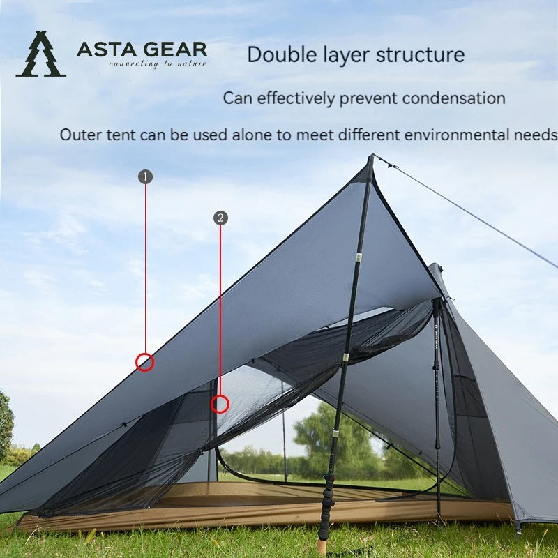 ASTA GEAR Yun Chuan 15D Nylon Ultralight Tent – Double-Sided Silicon-Coated, Rodless Pyramid Design for Camping & Hiking