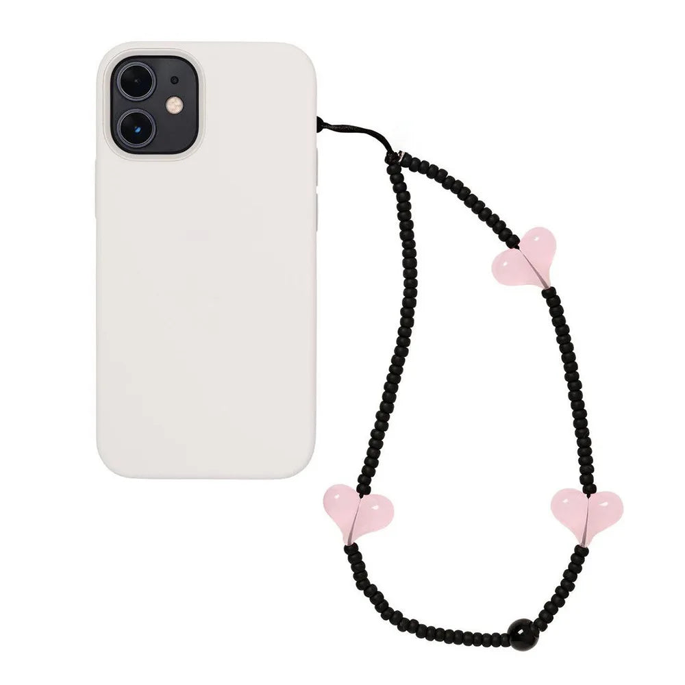 KKBEAD K-Pop Black Matte Bead Phone Charm with Pink Heart Strap –  Phone Chain Lanyard Jewelry Cellphone Accessories for Girls & Fans