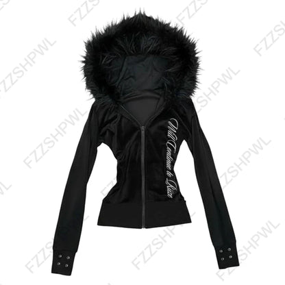 Harajuku Y2K Striped Hoodie - Women’s Slim Fit Grunge Punk Streetwear Cardigan