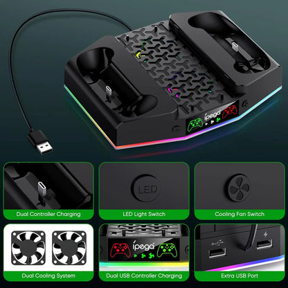 IPEGA Cooling Fan Stand for Xbox Series S – Controller Charging Dock with 15 RGB Lights, Headset Hook, and Charging Station
