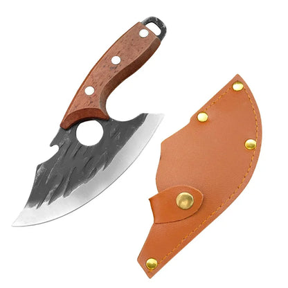 Multifunctional Stainless Steel Kitchen Knife - Forged Meat Cleaver Boning Knife with Bottle Opener and Protective Cover
