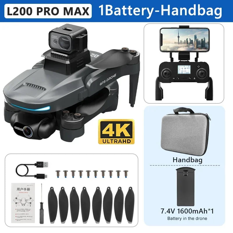 L200 PRO MAX Drone – GPS, Brushless Motor, 4K HD Camera, 2-Axis Gimbal, 360° Obstacle Avoidance FPV RC Quadcopter