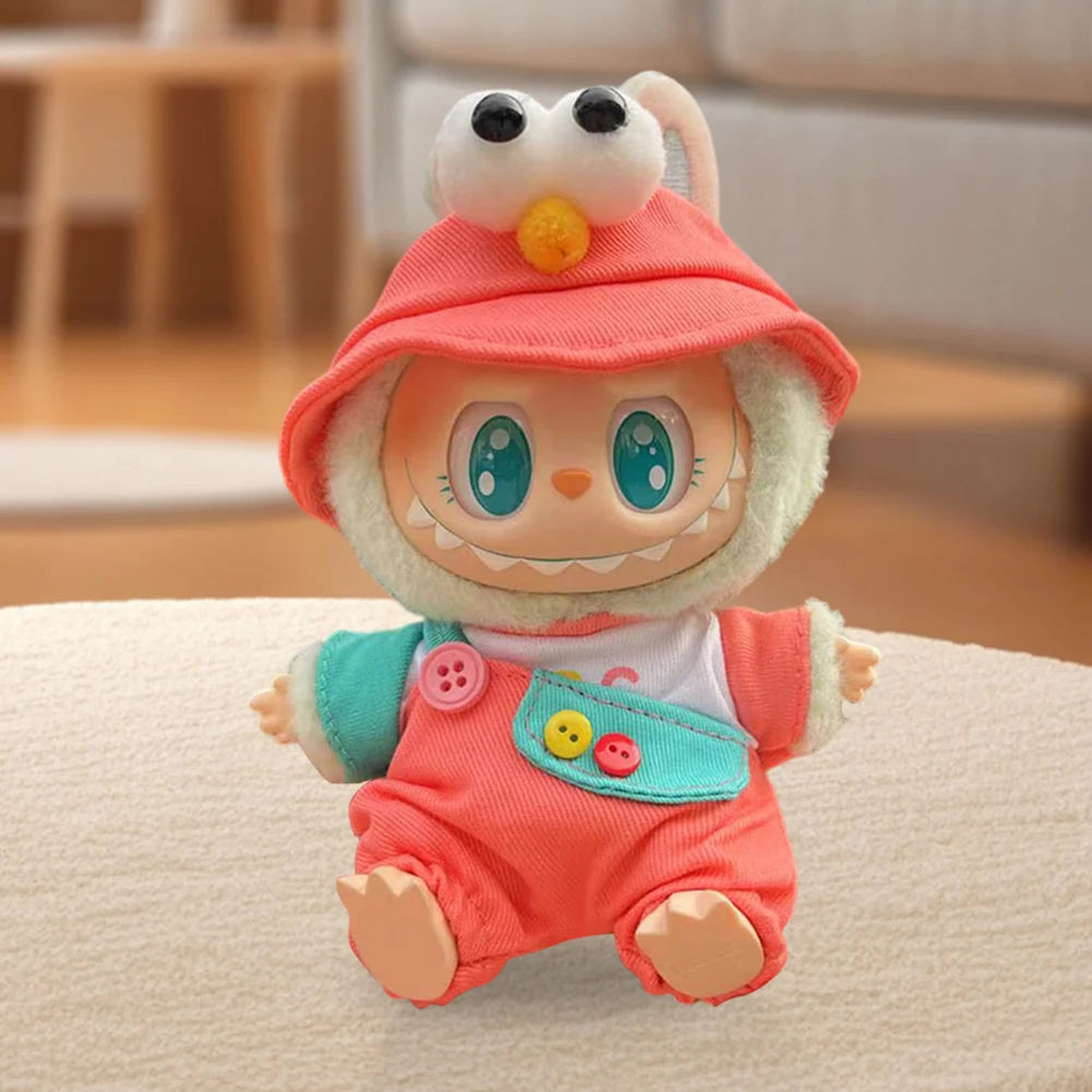 Labubu v1v2 Doll Clothes Outfit (15-17cm) – Sitting Party Bear Accessories with Scarf, Hat & Bag