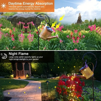 Large Retro Metal Lantern Solar Watering Can Light – Waterproof Hanging Star LED Fairy Light for Outdoor Garden Decoration