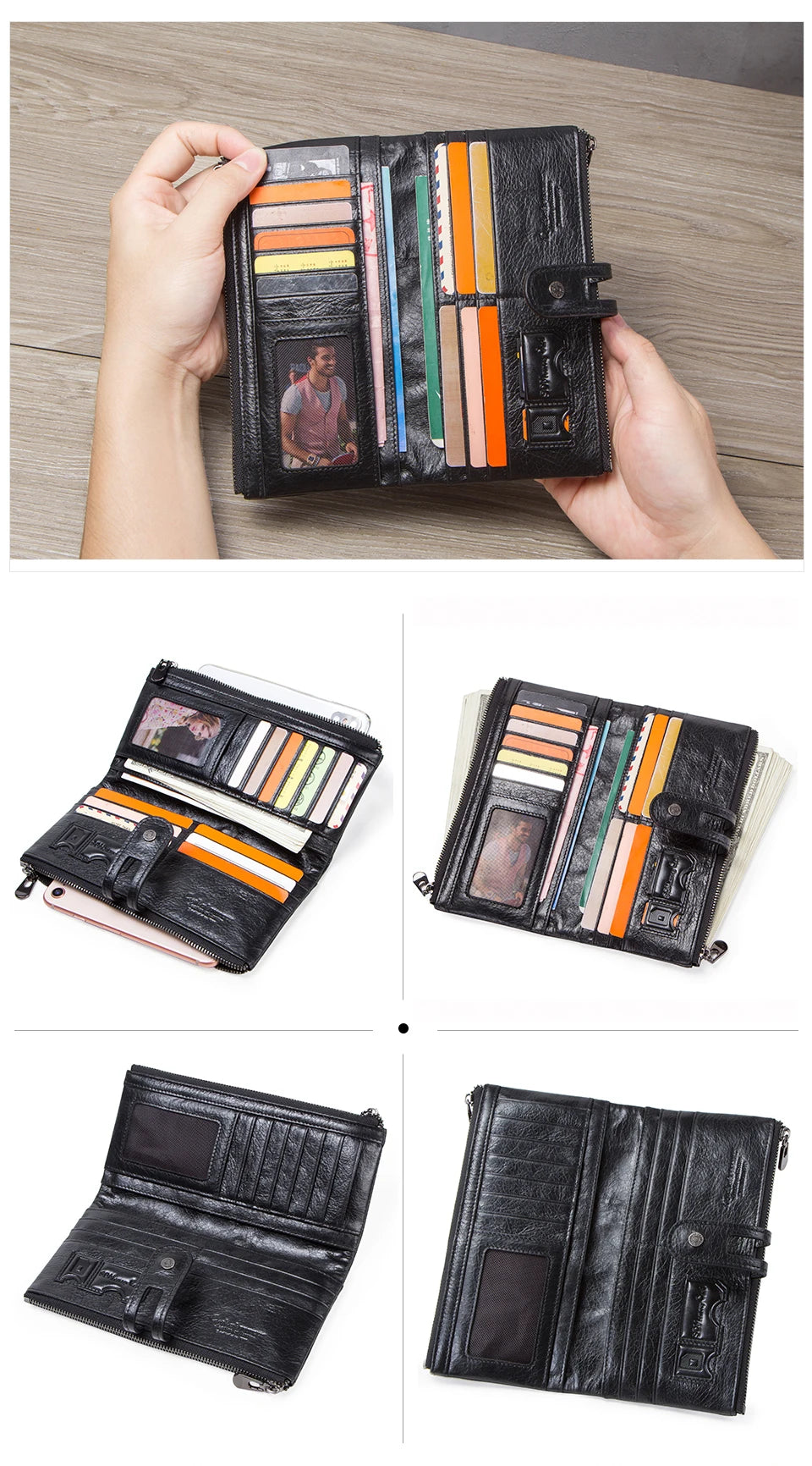 CONTACT'S Men’s Genuine Leather Clutch Wallet – Long Vintage Wallet with Card Holder, Zipper Coin Purse & Money Bag