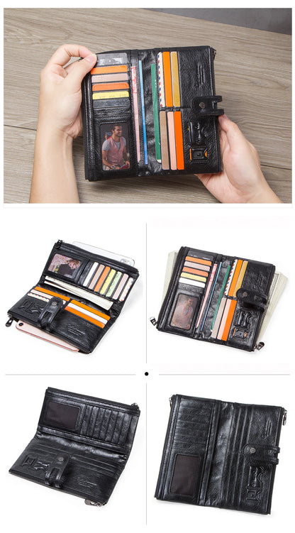 CONTACT'S Men’s Genuine Leather Clutch Wallet – Long Vintage Wallet with Card Holder, Zipper Coin Purse & Money Bag