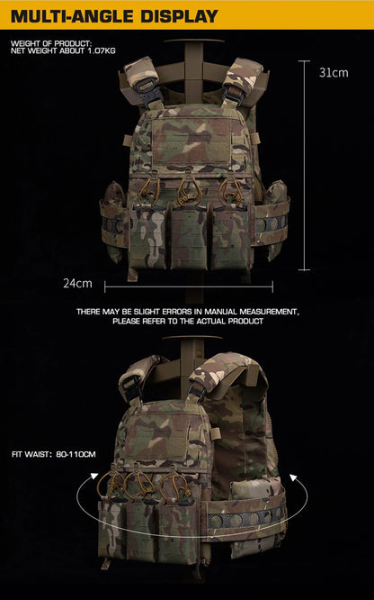 Tactical Vest Ferro Plate Carrier V5 – Military Hunting Airsoft Body Armor with Portable MOLLE System & Triple Magazine Pouch