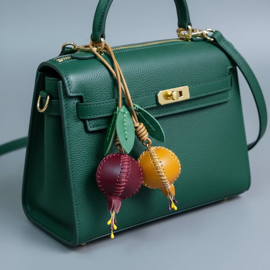 Cute Pomegranate Fruit Pendant Keychain – Handmade Leather Car Keyring & Fashion Bag Charm, Creative Accessories for Women & Girls