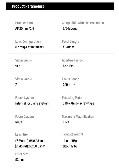 Viltrox AF 20mm F2.8 Full Frame Lens – Ultra Wide-Angle Fisheye for Sony E ZVE10, A7, A7II, A7III, Nikon Z30, Z50