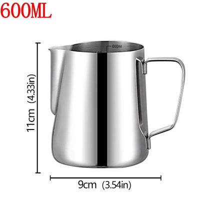 Stainless Steel Milk Frother Jug — Latte Pitcher with Measurement for Coffee & Espresso Barista Tools